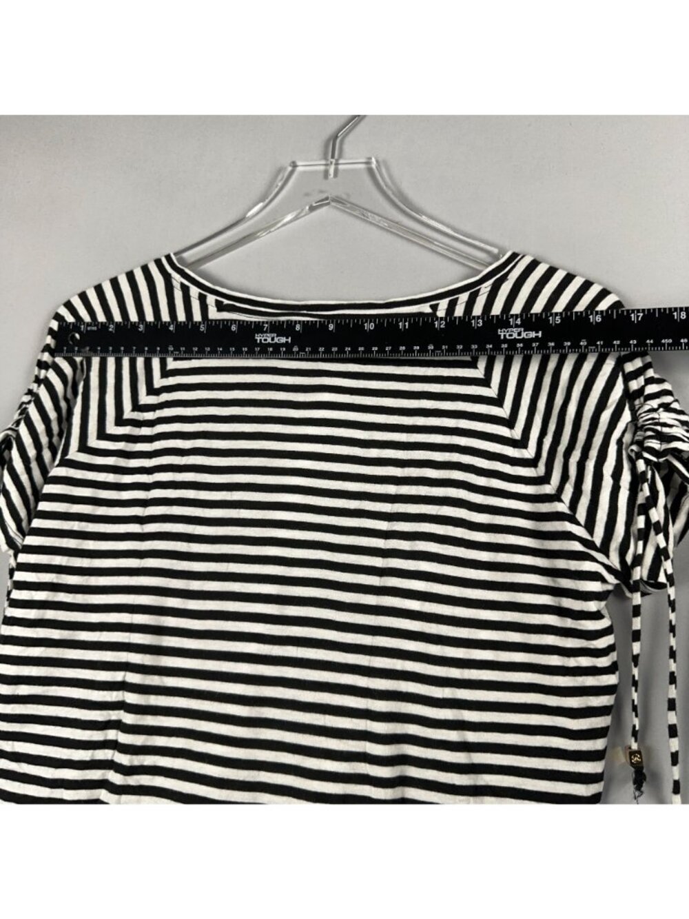 Michael Kors Top Size Medium Black White Striped Rglan Sleeve Side Ties - Picture 11 of 13
